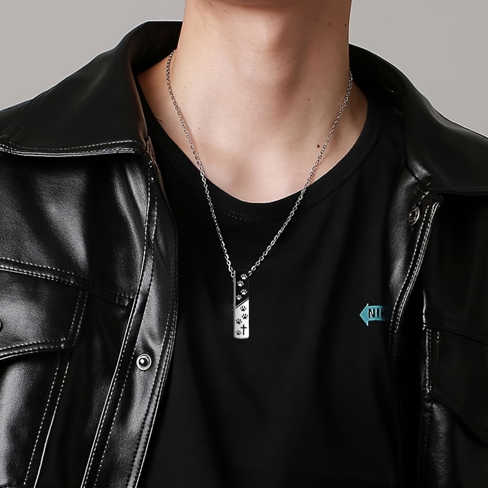 Silver Pendant Bar Rectangle Black Pet Pendant Necklace